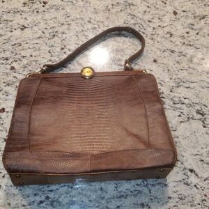 Antique Genuine Lizard Leather Top Handle Handbag Clasp Closure